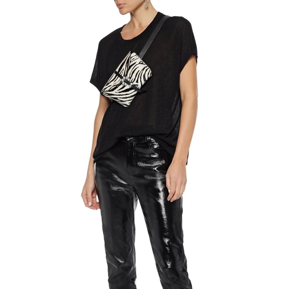 RtA Metallic Stretch Knit T-shirt In Black Small